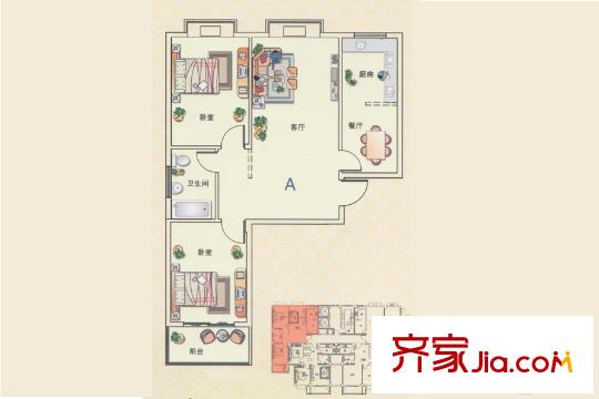 金御皇廷4號(hào)樓A戶(hù)型 2室2廳1衛(wèi)1廚