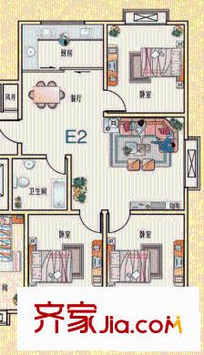金御皇廷7#E2戶(hù)型（售完） 3室2廳1衛(wèi)1廚