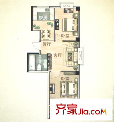 金御皇廷3號(hào)樓C1戶(hù)型（售完） 2室2廳1衛(wèi)1廚