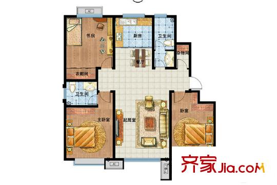九州方圓國際5號樓H戶型 3室2廳2衛(wèi)1廚