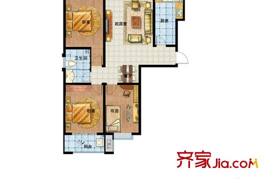 九州方圓國際3/6/9號樓J戶型 3室2廳2衛(wèi)1廚