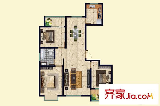 昌樂(lè)中心城2/3號(hào)樓C戶型 3室2廳1衛(wèi)1廚