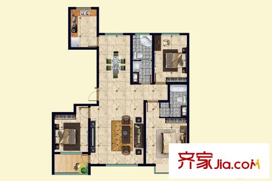 昌樂(lè)中心城2/3號(hào)樓D戶型 3室2廳2衛(wèi)1廚