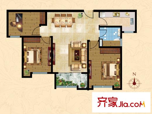 青州龍?jiān)犯邔?、8號(hào)樓A2戶型 3室2廳1衛(wèi)1廚