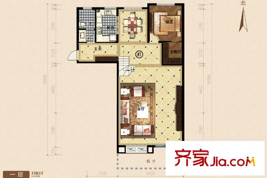 恒信寶通世家1/2/6/7/11/12號樓A戶型1層 4室2廳3衛(wèi)1廚