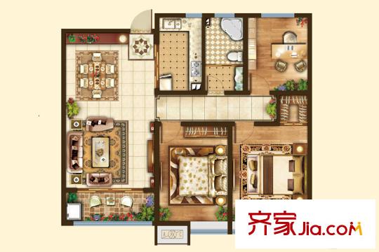 大有公館高層B戶型 3室2廳1衛(wèi)1廚