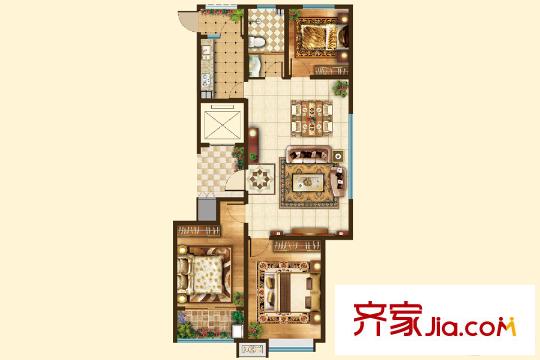 大有公館二期D戶型 3室2廳1衛(wèi)1廚