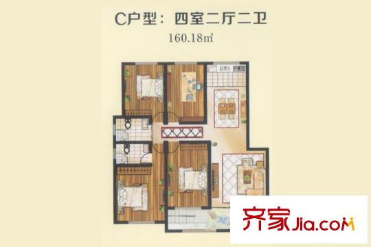 優(yōu)勝美地二期多層21#樓C戶型 4室2廳2衛(wèi)1廚
