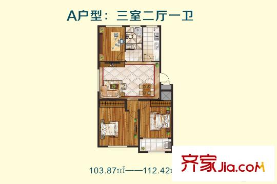 優(yōu)勝美地二期多層12#樓西戶(hù)A戶(hù)型 3室2廳1衛(wèi)1廚