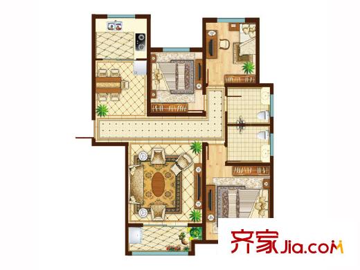 北京宮館項(xiàng)目一期高層戶型圖 3室2廳2衛(wèi)1廚