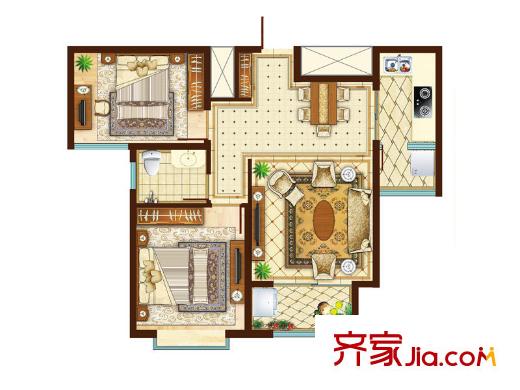 北京宮館項(xiàng)目一期高層戶型圖 2室2廳1衛(wèi)1廚