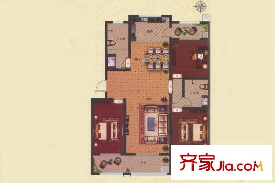 華安鳳城麗景46#C戶型 3室2廳1衛(wèi)1廚