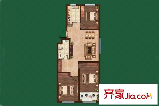 恒信金水岸多層33/34號樓戶型 3室2廳1衛(wèi)1廚