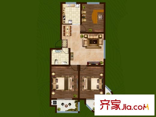 恒信金水岸多層3戶型 3室2廳1衛(wèi)1廚