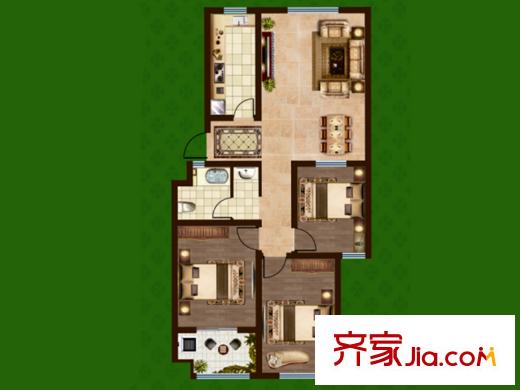 恒信金水岸多層2戶型 3室2廳1衛(wèi)1廚