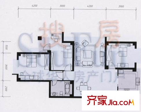 領秀華城戶型圖小高層 3室2廳2衛(wèi)1廚