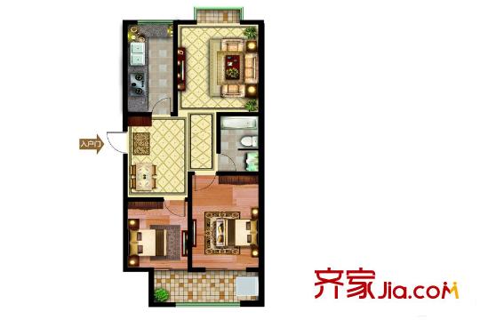 紫瑞園尚東郡21#沿河高層C戶型 2室2廳1衛(wèi)1廚
