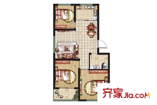 紫瑞園玲瓏閣多層8號樓東山戶型 3室2廳1衛(wèi)1廚