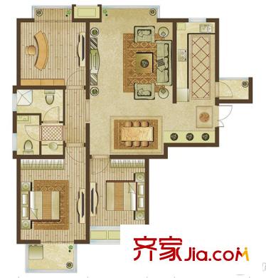 中央生活城高層6、7、10號(hào)樓A戶型 3室2廳2衛(wèi)1廚