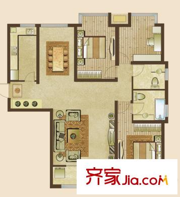中央生活城二期6、10號(hào)樓G戶型 3室2廳2衛(wèi)1廚