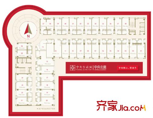 中央生活城一期4號(hào)樓公寓平層圖 1室1廳1衛(wèi)1廚