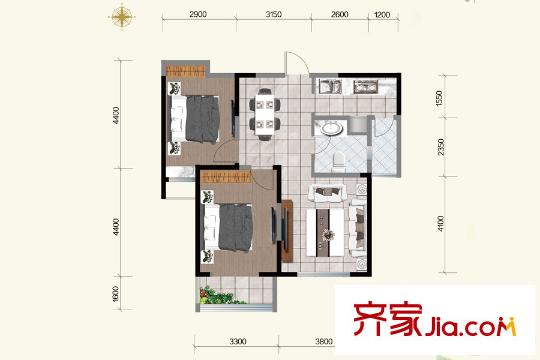 虞河生活城10號(hào)樓2H2戶(hù)型 2室2廳1衛(wèi)1廚