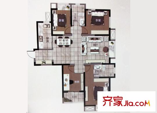 虞河生活城4B戶(hù)型 4室2廳2衛(wèi)1廚
