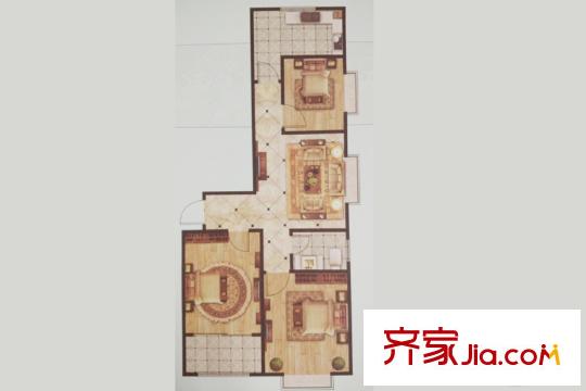 江山帝景17號樓F戶型 3室1廳1衛(wèi)1廚