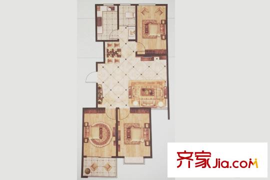 江山帝景13、18號樓B1戶型 3室2廳1衛(wèi)1廚