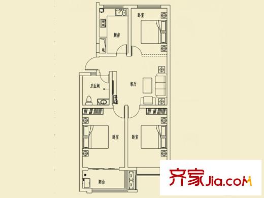 江山帝景二期多層14、15、16、19、20、21號樓G戶型 3室2廳2衛(wèi)1廚