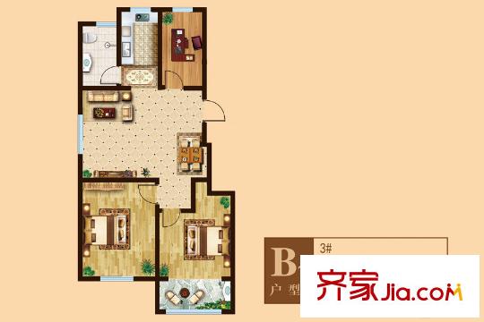 壹品御苑3#樓B1戶型 3室2廳1衛(wèi)1廚