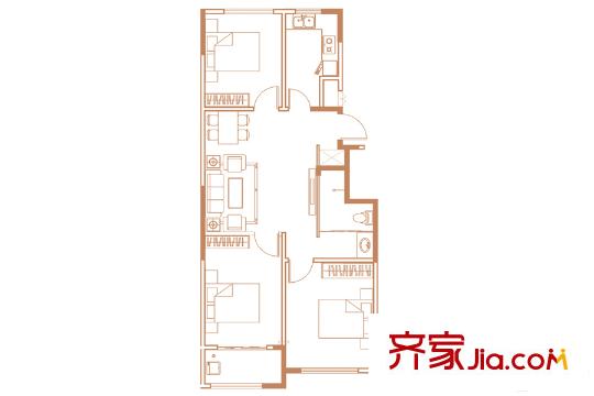 金玉華府中庭三房D戶型 3室2廳1衛(wèi)1廚