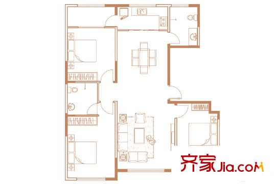 金玉華府E戶型 3室2廳2衛(wèi)1廚