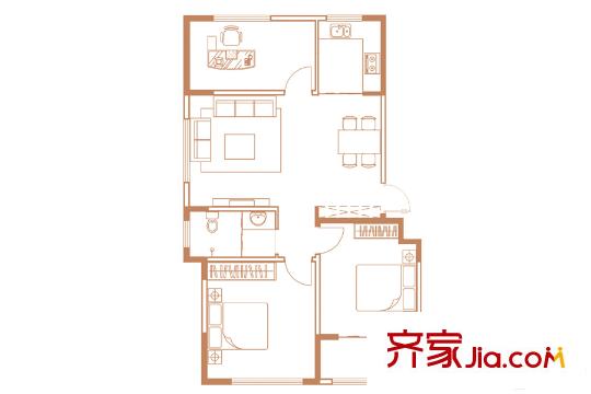 金玉華府中庭三房西山F戶型 3室2廳1衛(wèi)1廚