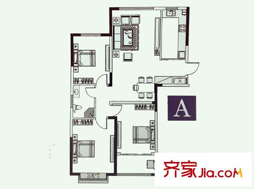 沁園A戶型 3室2廳1衛(wèi)1廚