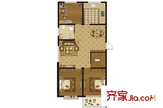 銀楓家園35號樓1戶型 3室2廳1衛(wèi)1廚