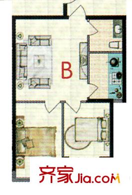 銀楓家園二期19號樓標準層B戶型 2室1廳1衛(wèi)1廚
