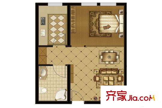 銀楓家園35號樓4戶型 1室2廳1衛(wèi)1廚