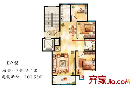 金馬熙院4/5/16/17#E戶型 3室2廳1衛(wèi)1廚