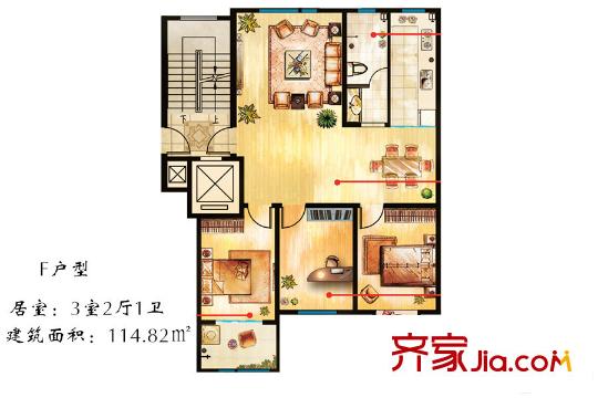 金馬熙院11#F戶型 3室2廳1衛(wèi)1廚