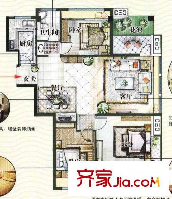 麗水芳洲一期標(biāo)準(zhǔn)層戶型圖 3室2廳1衛(wèi)1廚