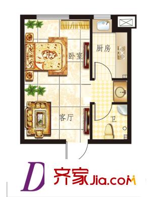 銀泉廣場(chǎng)4號(hào)樓D戶(hù)型 1室1廳1衛(wèi)1廚