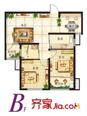 銀泉廣場(chǎng)4號(hào)樓B戶(hù)型 2室2廳1衛(wèi)1廚