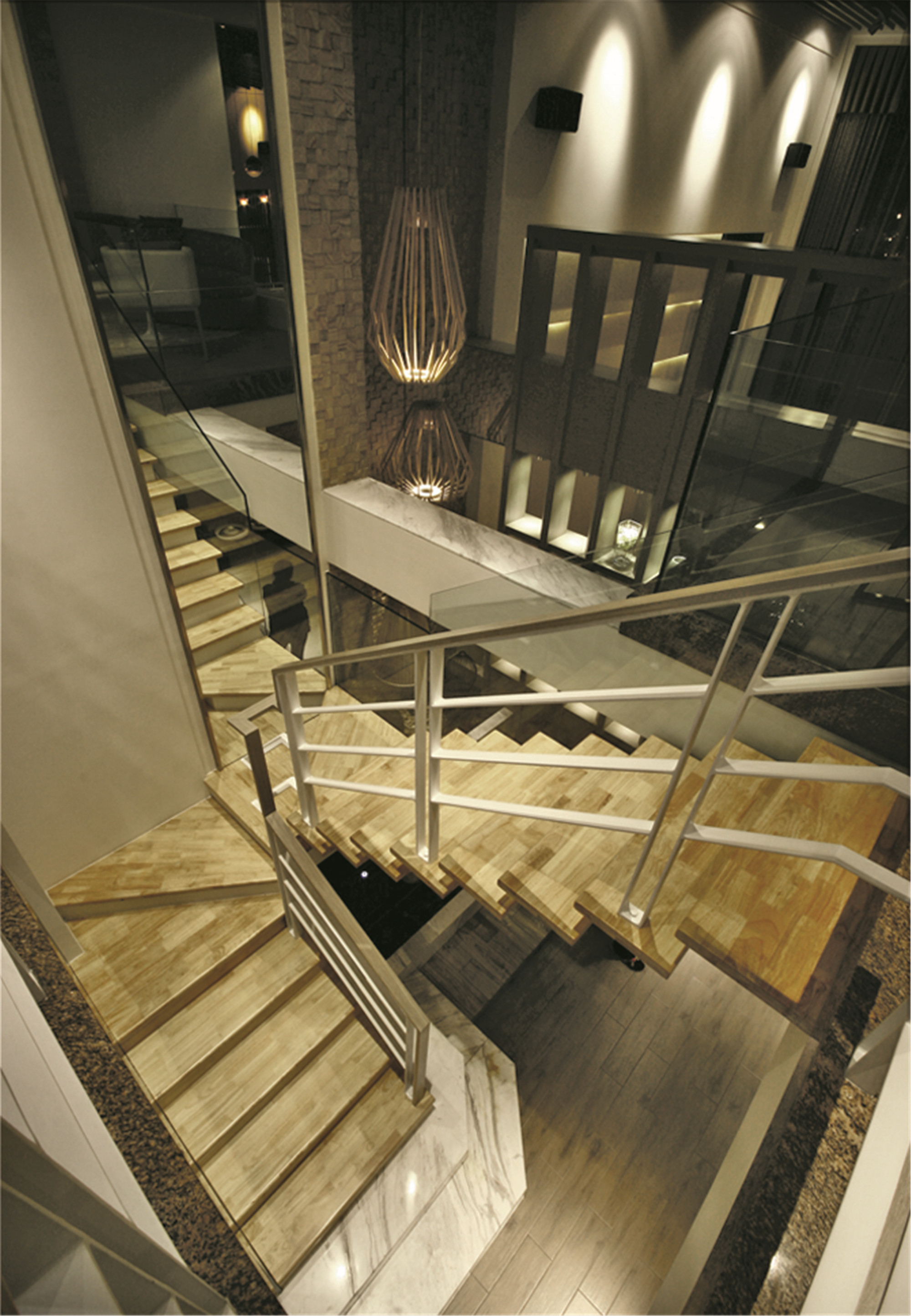 简约风格,20万以上装修,140平米以上装修,大户型,楼梯,原木色