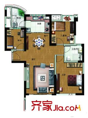 如皋碧桂園J472-C戶型 3室2廳1衛(wèi)1廚