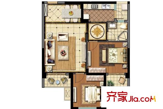 印象公館1#、2#樓B戶型 2室2廳1衛(wèi)1廚