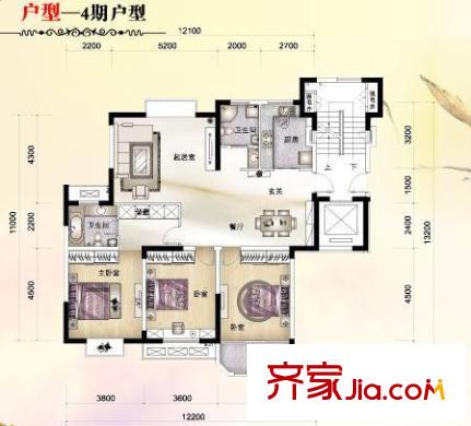 金海國際花園戶型圖68-B 3室2廳2衛(wèi)