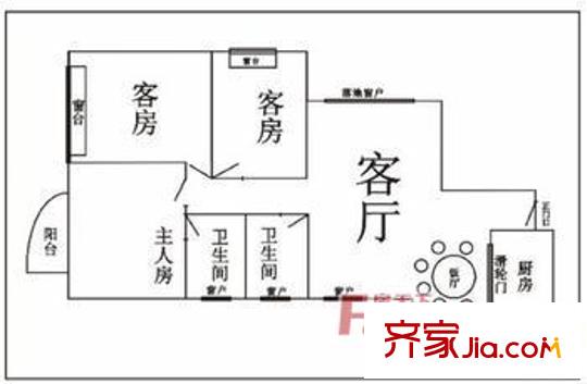 鴻運(yùn)58號(hào)空間戶型圖311 3室1廳1衛(wèi)1廚