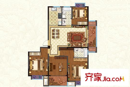 銀洲皇家花園二期皇家學苑二期16#E1戶型 4室2廳2衛(wèi)1廚