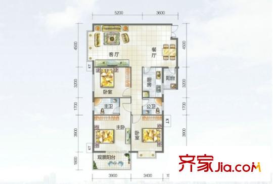 城東花園戶型圖3212_副本 3室2廳1衛(wèi)2廚